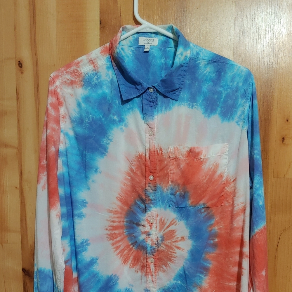 Cabana By Crown & Ivy Women's Large Tye Dye Shirt Long Sleeves